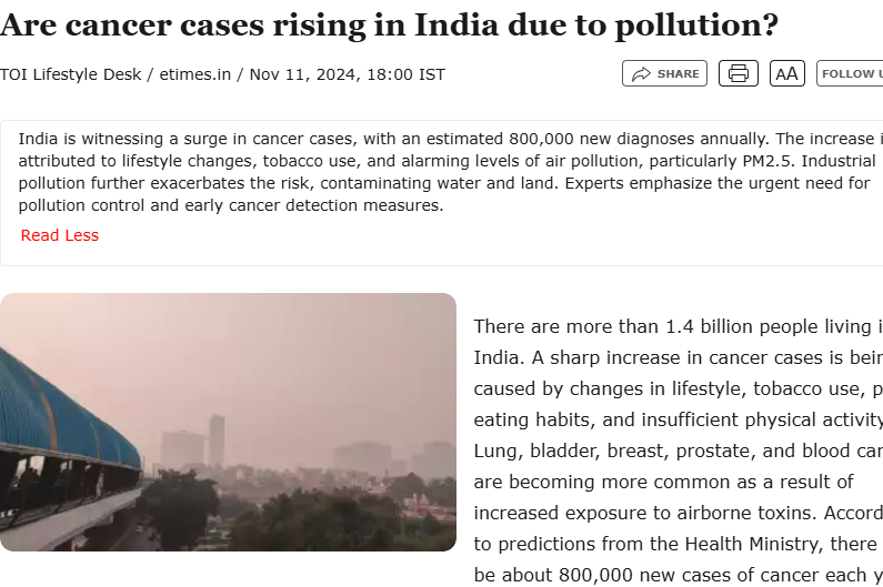 Cancer cases rising in India due to pollution