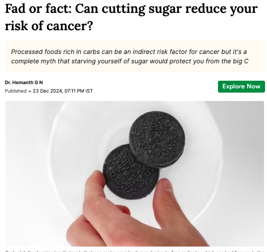  Manipal Hospital Old Airport Road: Dr. Hemanth G N on Fad or fact: Can cutting sugar reduce your risk of cancer?