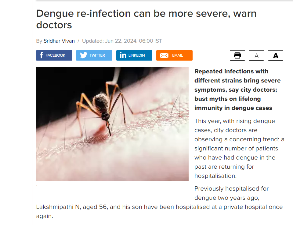 Dengue reinfection can be more severe warn doctors