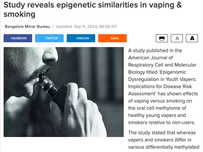 Dr. Suhas H S on Study Reveals Epigenetic Similarities in Vaping & Smoking | Bangalore Mirror