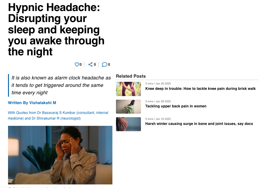 Dr Shivakumar R on Hypnic Headache: Disrupting your sleep and keeping you awake through the night