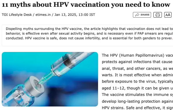 Manipal Hospital Varthur: Dr. Madhavi Nair on 11 myths about HPV vaccination you need to know