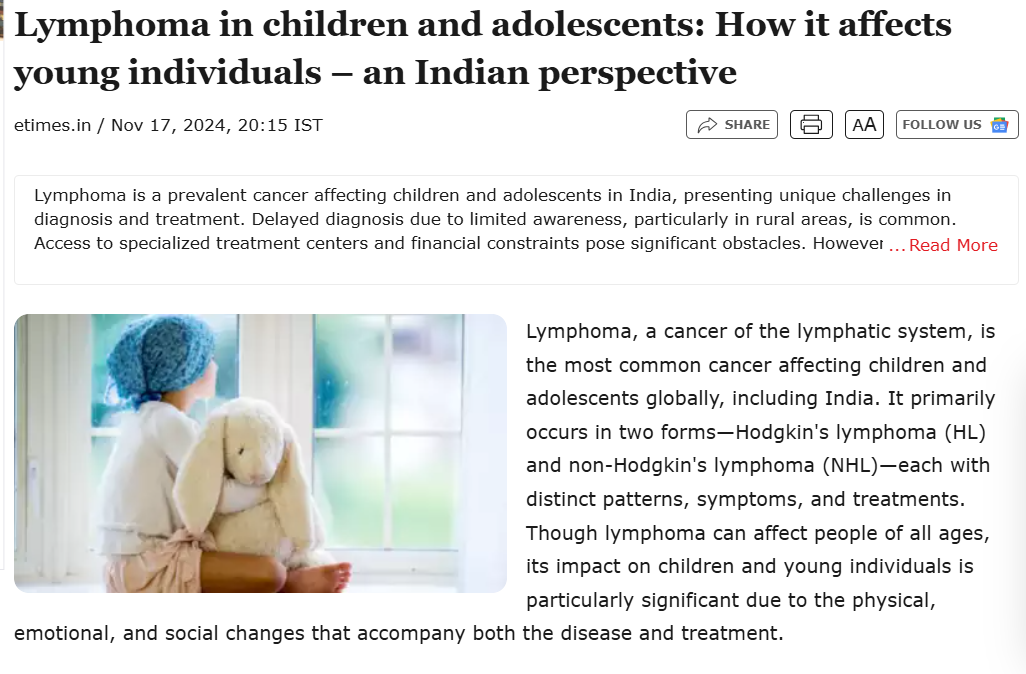 Lymphoma in children and adolescents: How it affects young it affects young individuals – an Indian perspective