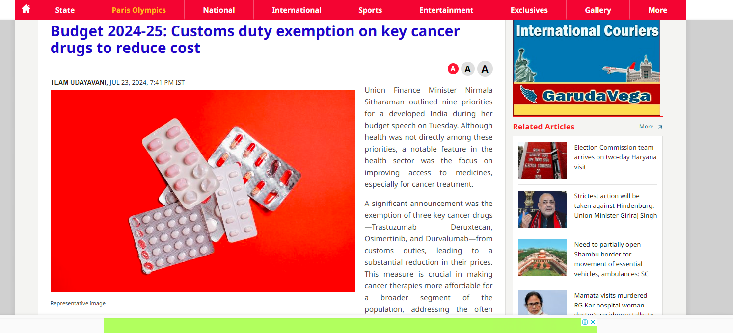 Customs duty exemption on key cancer drugs to reduce cost